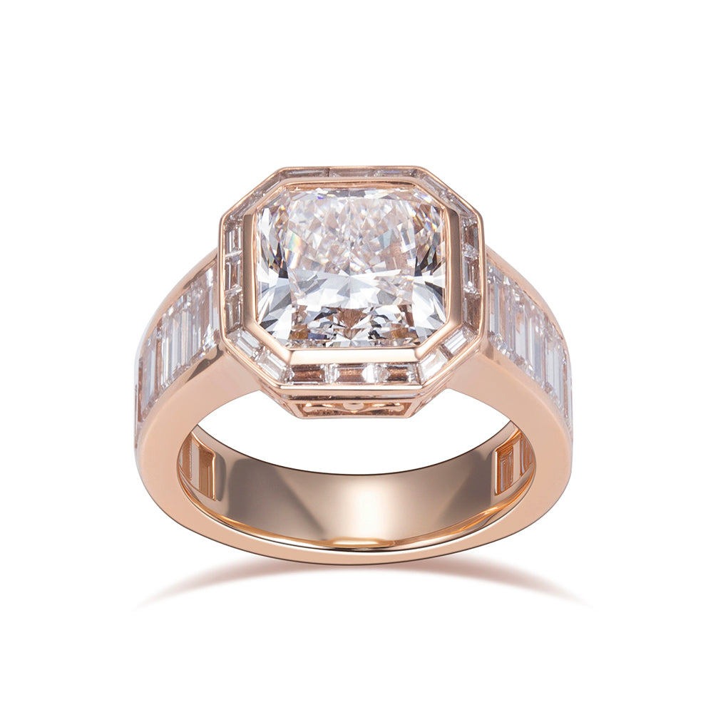 Eco-1877: The Imperial Frame – Lab-Grown Radiant Diamond Halo Ring in 18K Rose Gold