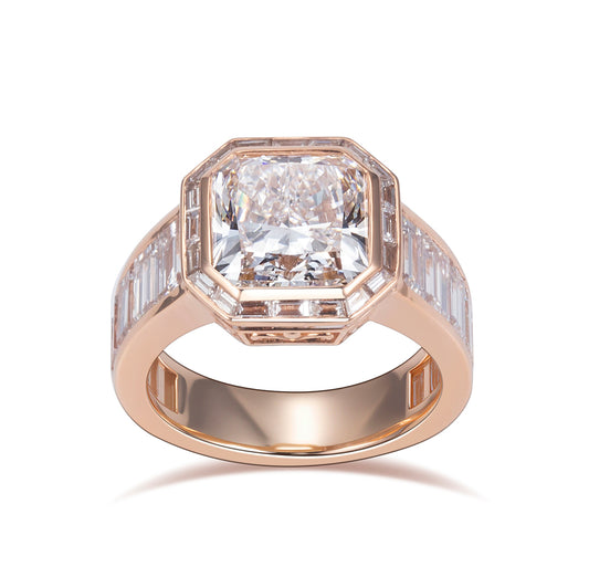Eco-1877: The Imperial Frame – Lab-Grown Radiant Diamond Halo Ring in 18K Rose Gold