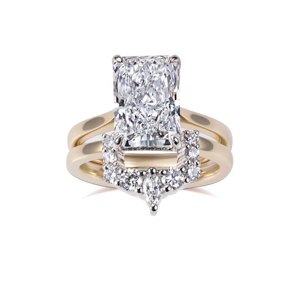 Eco-1827: Twin Flame – Lab-Grown Radiant Diamond Bridal Set in 18K Yellow & White Gold