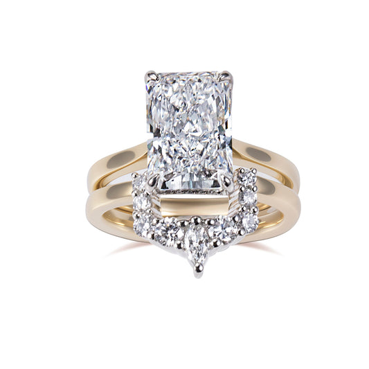 Eco-1827: Twin Flame – Lab-Grown Radiant Diamond Bridal Set in 18K Yellow & White Gold
