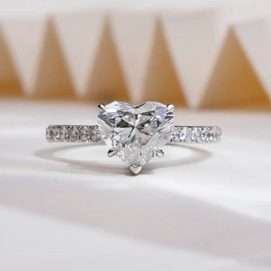 Eco-1814 | 18K White Gold Heart-Shaped Lab-Grown Diamond Ring