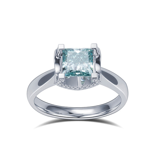 Eco-1887: Celestial Clarity – Lab-Grown Blue Diamond Ring in 18K White Gold