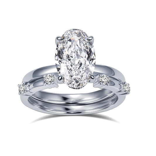 Eco-1822: Eternal Whisper – Lab-Grown Oval Diamond Bridal Set in 18K White Gold