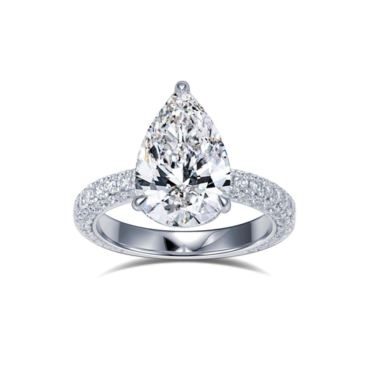 Eco-1897: Teardrop of Light – Lab-Grown Pear Diamond Pavé Ring in 18K White Gold