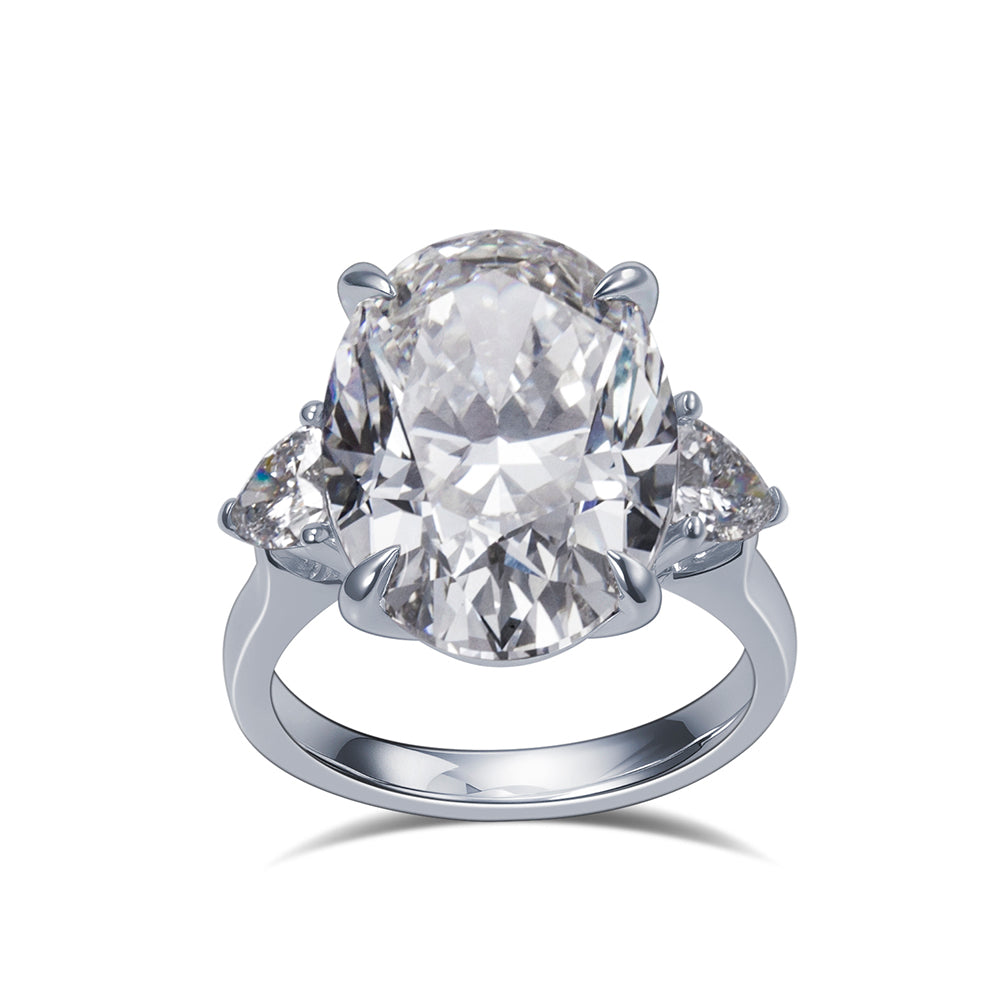 Eco-1874: Celestial Crown – Lab-Grown Oval Diamond Trilogy Ring in 18K White Gold