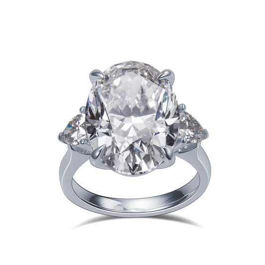 Eco-1874: Celestial Crown – Lab-Grown Oval Diamond Trilogy Ring in 18K White Gold