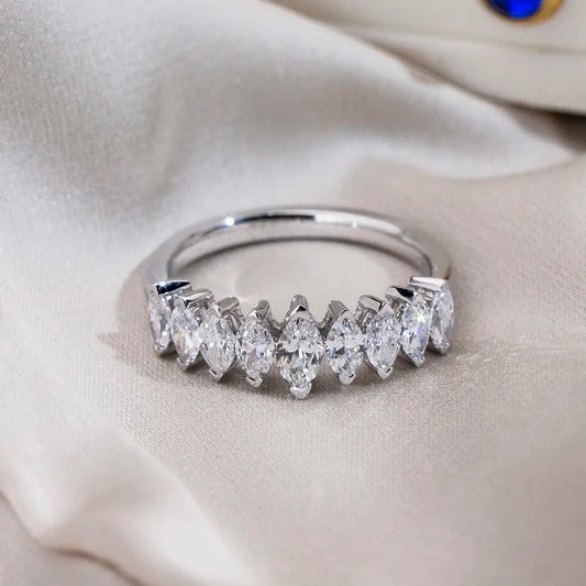 Eco-1669 | 18K White Gold Marquise-Cut Half-Eternity Lab Diamond Ring