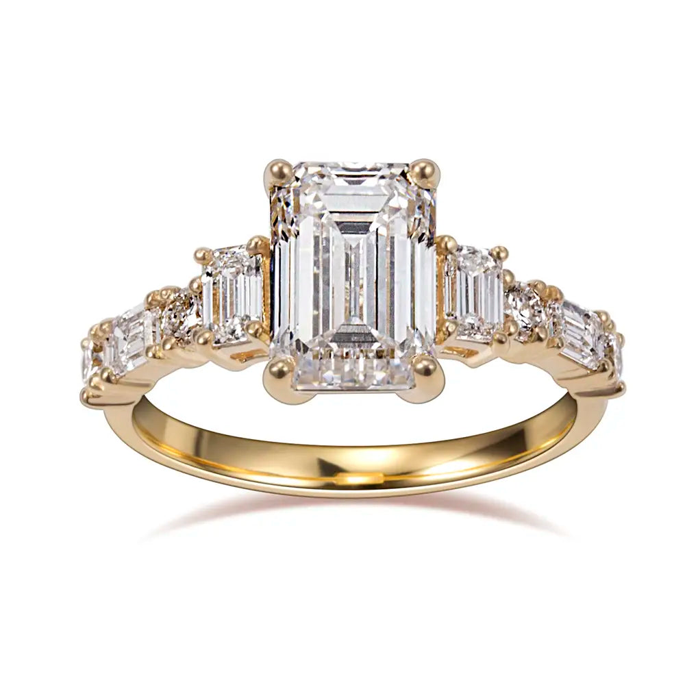 Eco-1810 | 18K Yellow Gold Emerald-Cut Lab Diamond Ring