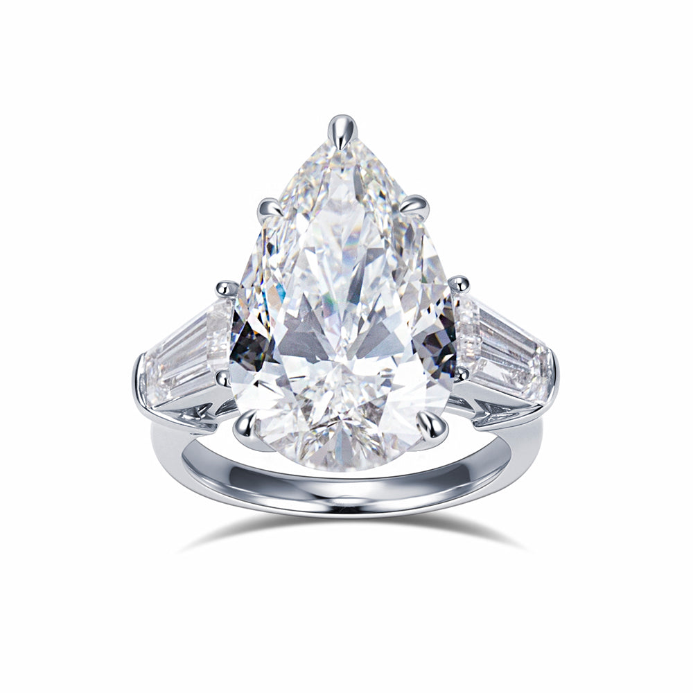 Eco-1888: Crowned Light – Lab-Grown Pear Diamond Three-Stone Ring in 18K White Gold