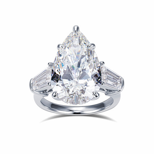 Eco-1888: Crowned Light – Lab-Grown Pear Diamond Three-Stone Ring in 18K White Gold