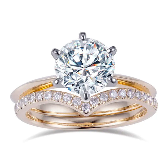 Eco-614 1.5CT D VS1 Lab-Grown Diamond Ring in 14K Gold – Stackable Bridal Set