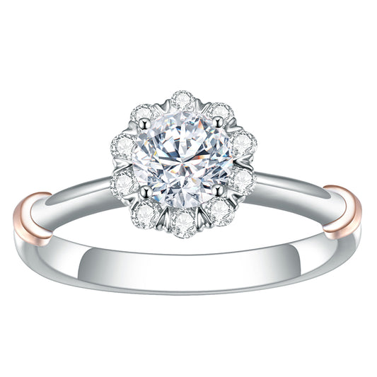 Eco-740: Bloom of Light – Anillo con halo de diamantes cultivados en laboratorio en oro blanco y rosa de 18 quilates