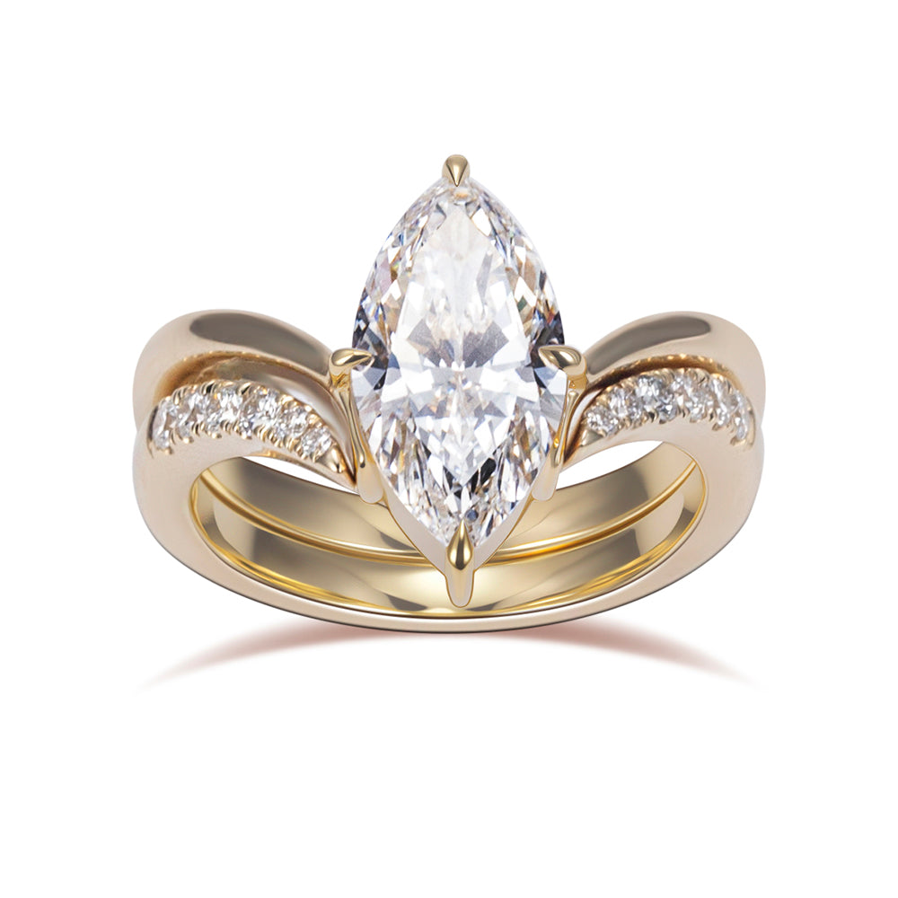 Eco-1876: Wings of Light – Lab-Grown Marquise Diamond Split Shank Ring in 18K Yellow
