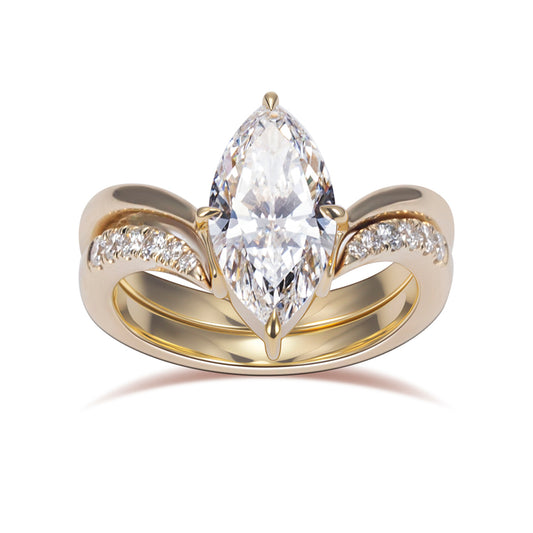 Eco-1876: Wings of Light – Lab-Grown Marquise Diamond Split Shank Ring in 18K Yellow