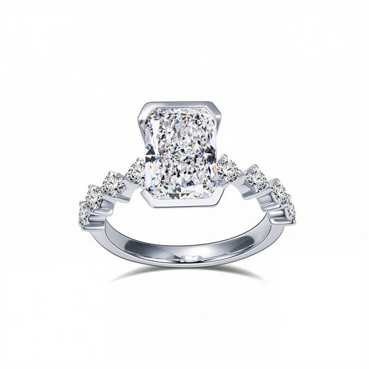 Eco-1881: Prism of Promise – Lab-Grown Radiant Diamond Engagement Ring in 18K White Gold