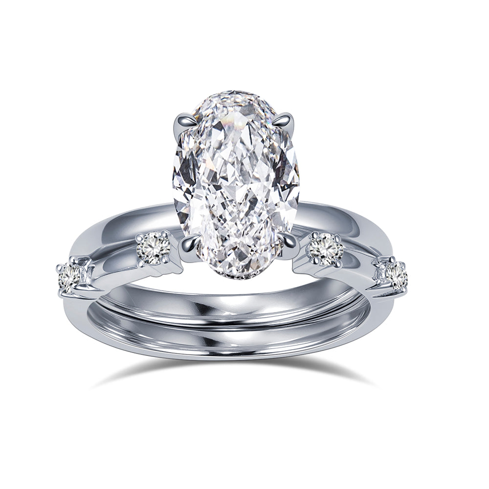 Eco-1822: Eternal Whisper – Lab-Grown Oval Diamond Bridal Set in 18K White Gold