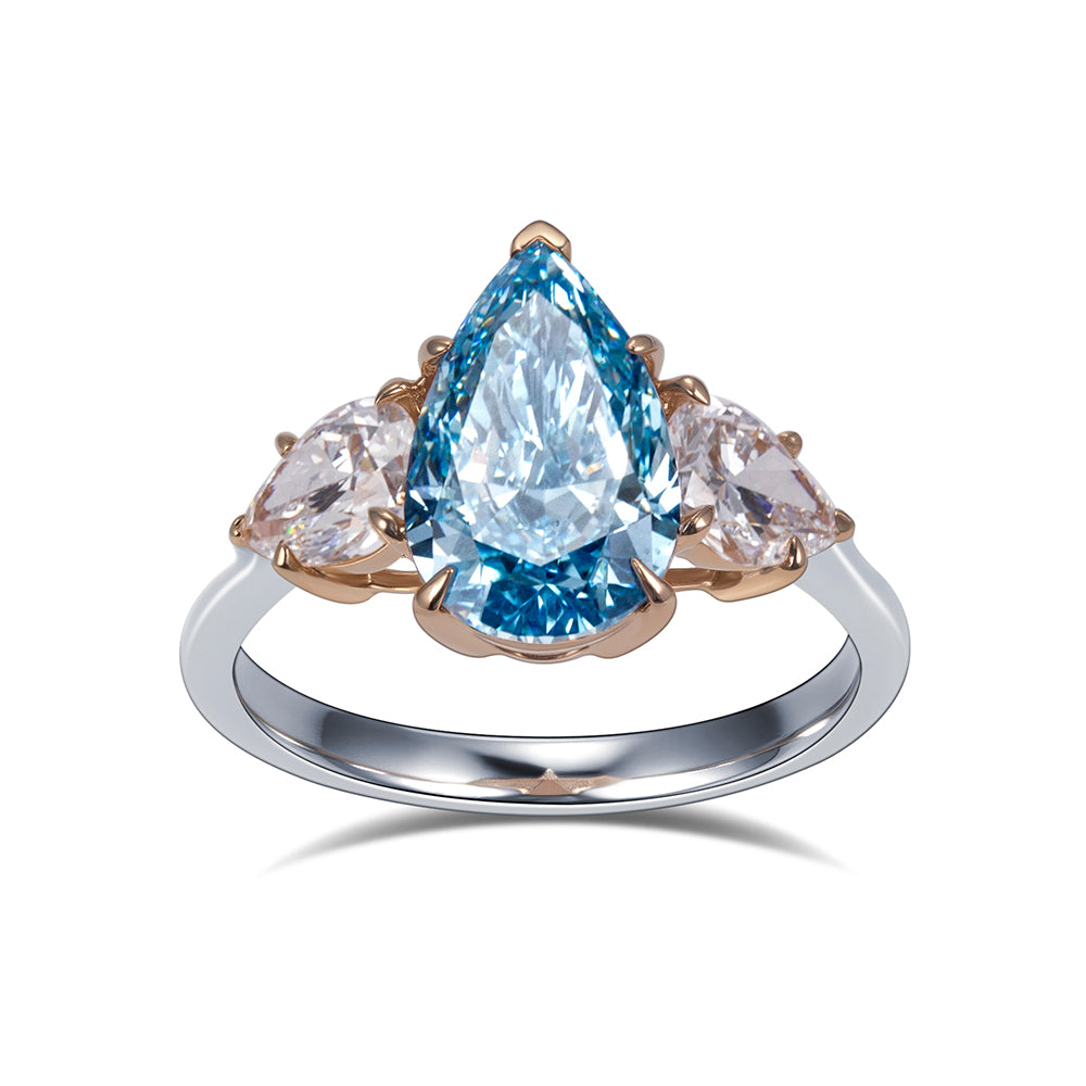 Eco-1831: Ocean Muse – Lab-Grown Blue Sapphire Trilogy Ring in 18K White Gold