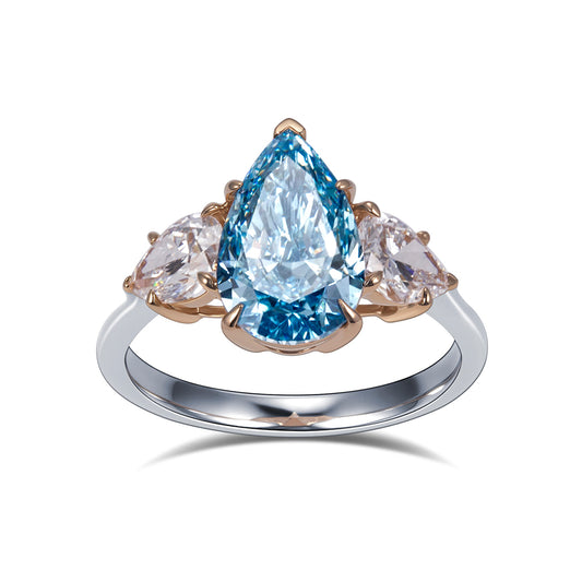 Eco-1831: Ocean Muse – Lab-Grown Blue Sapphire Trilogy Ring in 18K White Gold