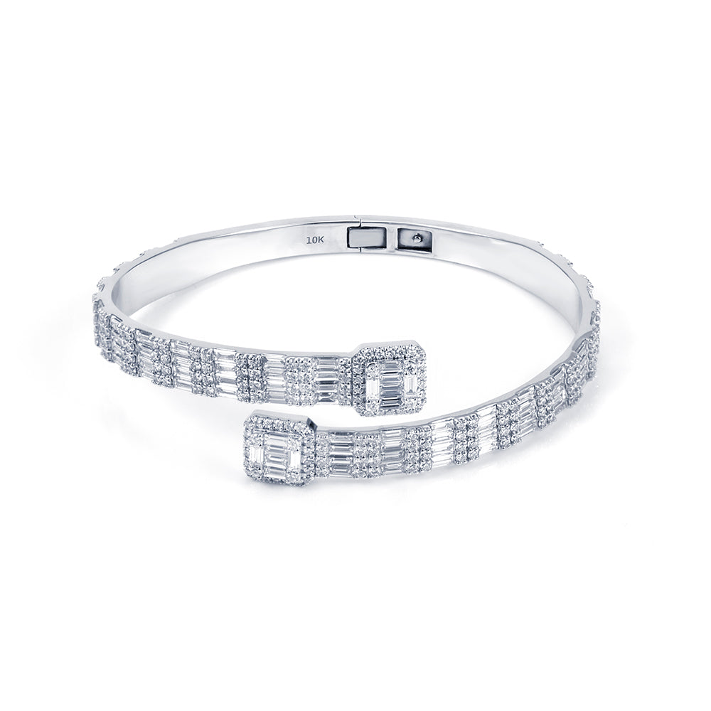 Ecob-639: 輝くグリッド – ラボグロウンバゲットダイヤモンドブレスレット（18Kホワイトゴールド） 