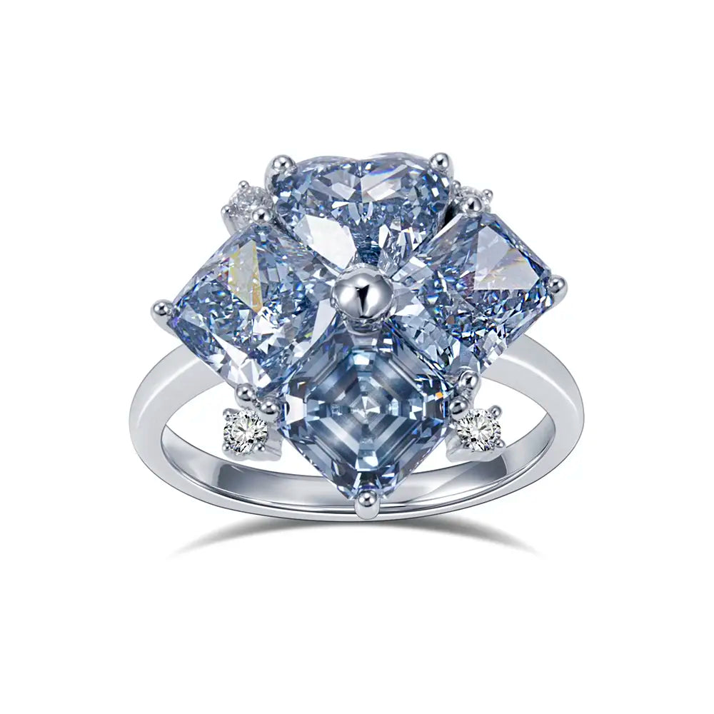 Eco-1809 | 18K White Gold Blue Lab-Grown Diamond Ring