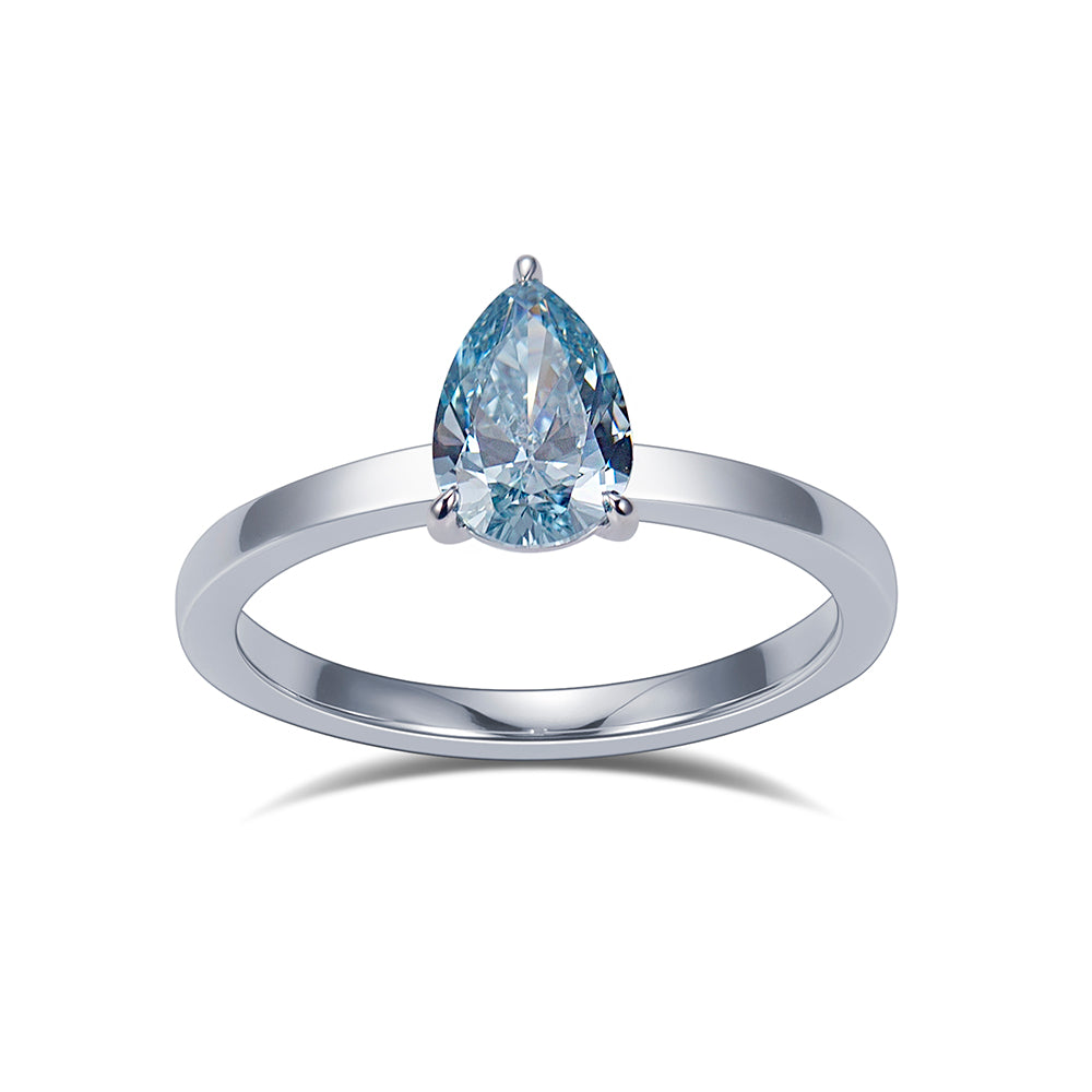 Eco-1861: Ocean Ember – Lab-Grown Blue Diamond Solitaire Ring in 18K White Gold