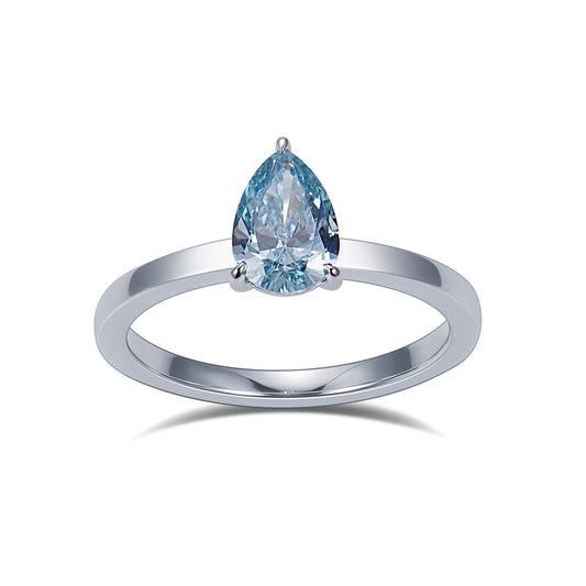 Eco-1861: Ocean Ember – Lab-Grown Blue Diamond Solitaire Ring in 18K White Gold
