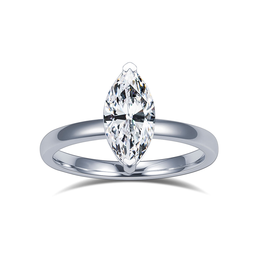 Eco-1856: Whisper of Light – Lab-Grown Marquise Diamond Solitaire Ring in 18K White Gold