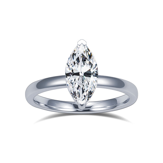 Eco-1856: Whisper of Light – Lab-Grown Marquise Diamond Solitaire Ring in 18K White Gold