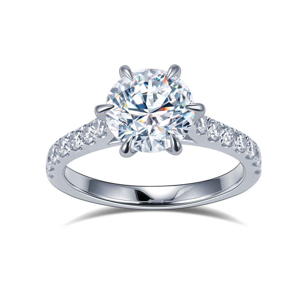 Eco-1848: Eternal Spark – Lab-Grown Round Diamond Pavé Engagement Ring in 18K White Gold