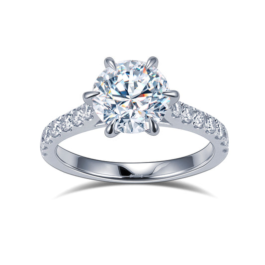 Eco-1848: Eternal Spark – Lab-Grown Round Diamond Pavé Engagement Ring in 18K White Gold