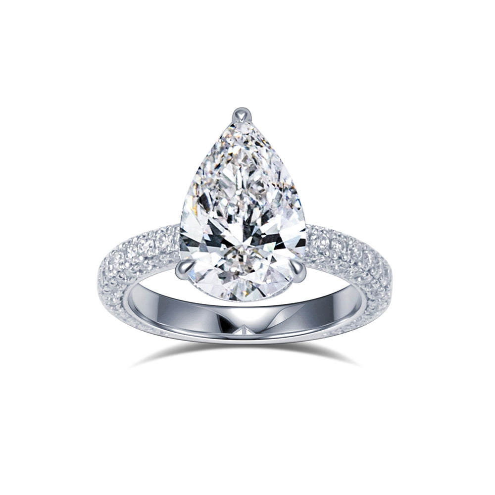 Eco-1897: Teardrop of Light – Lab-Grown Pear Diamond Pavé Ring in 18K White Gold