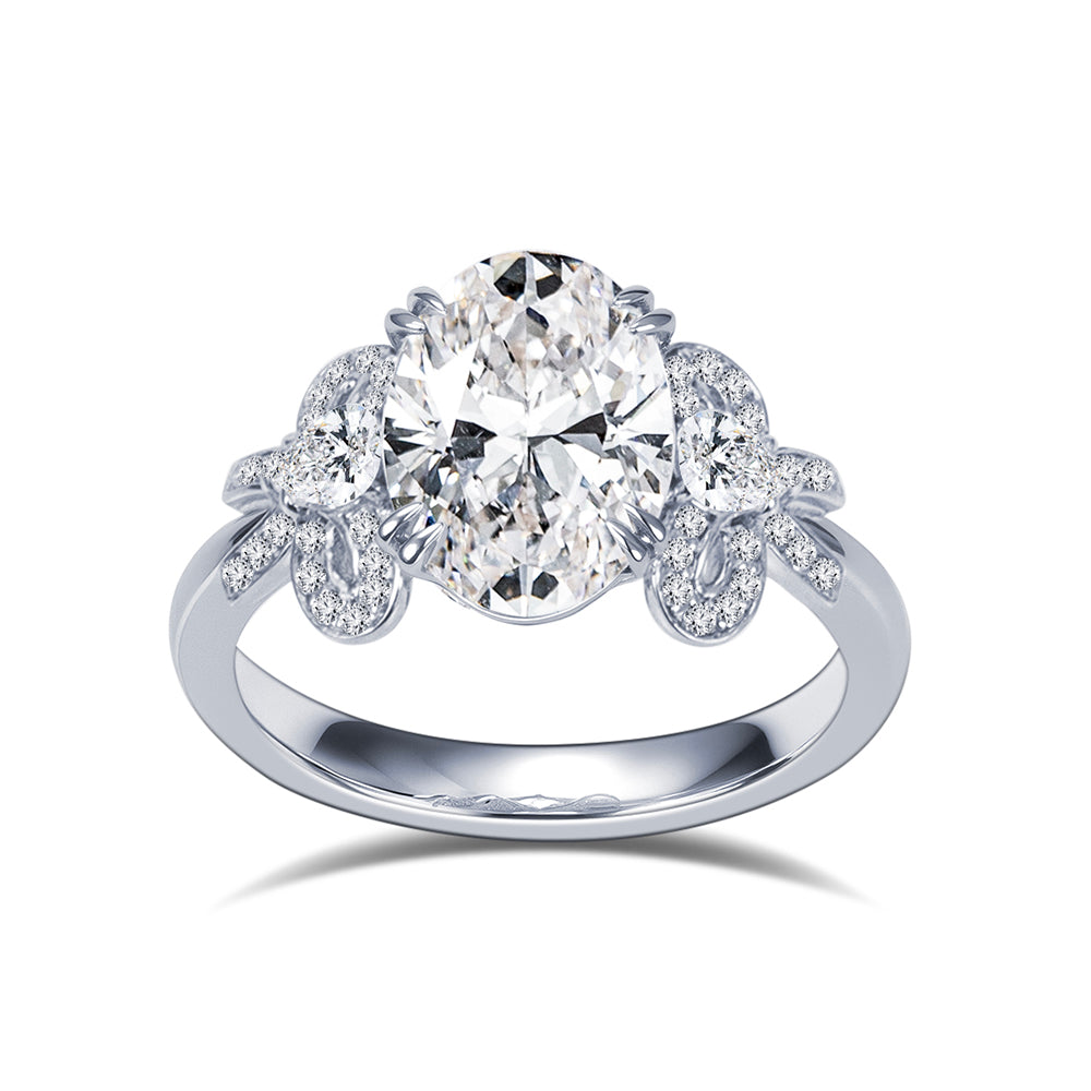 Eco-1906: Ribbon Radiance – Lab-Grown Oval Diamond Bow-Inspired Ring in 18K White Gold