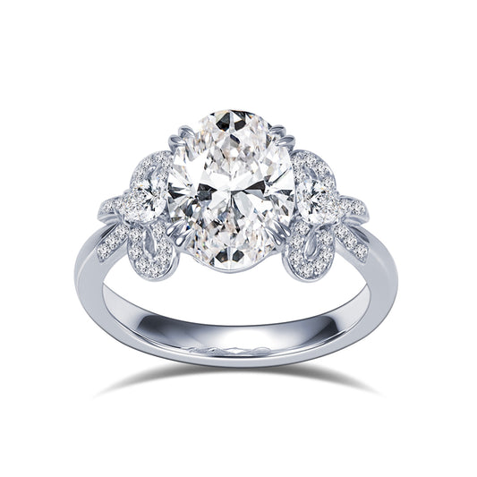 Eco-1906: Ribbon Radiance – Lab-Grown Oval Diamond Bow-Inspired Ring in 18K White Gold