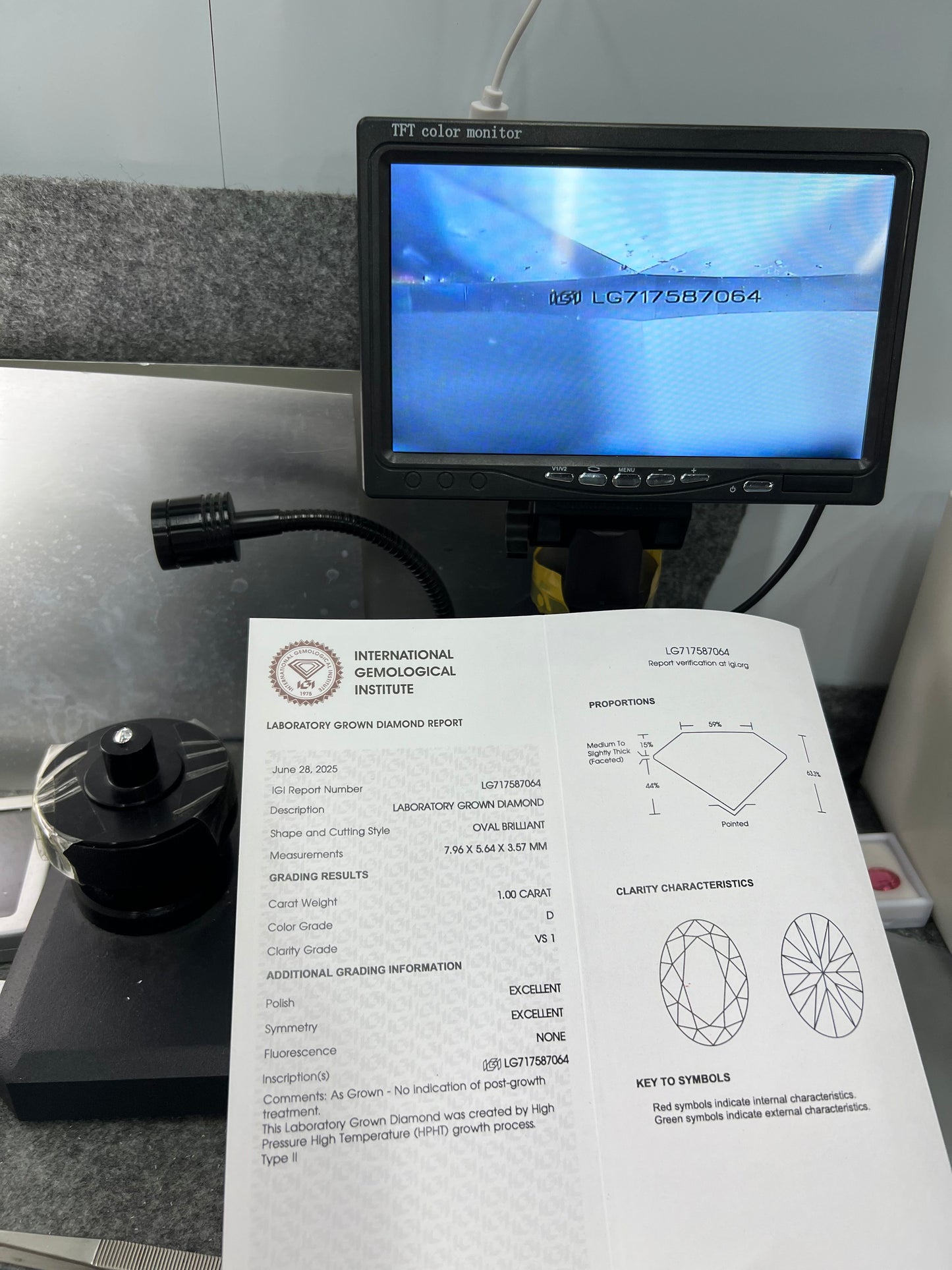 Oval Brilliant D VS1 EX 1ct HPHT Lab Grown Diamond with IGI Certificate LG717587064