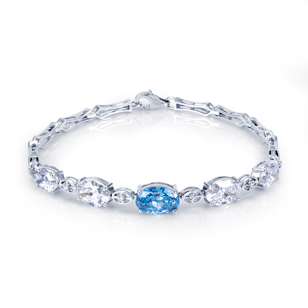 Ecob-642: Abrazo Azul – Pulsera de Zafiro Azul y Diamantes Cultivados en Laboratorio en Oro Blanco de 18 K 
