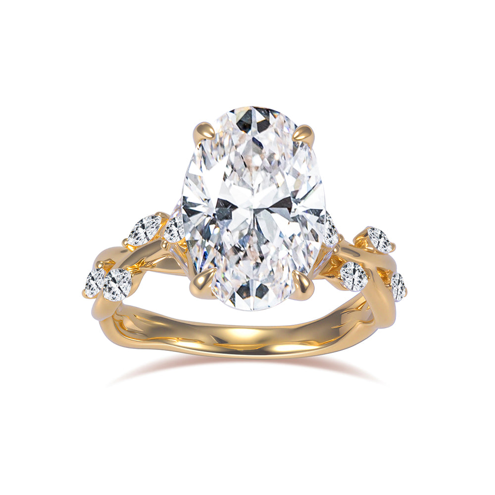 Eco-1903: Vine of Light – Lab-Grown Oval Diamond Nature-Inspired Ring in 18K Yellow Gold