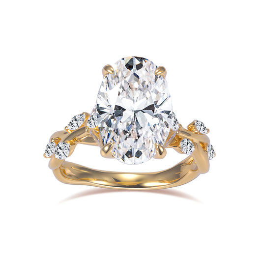 Eco-1903: Vine of Light – Lab-Grown Oval Diamond Nature-Inspired Ring in 18K Yellow Gold