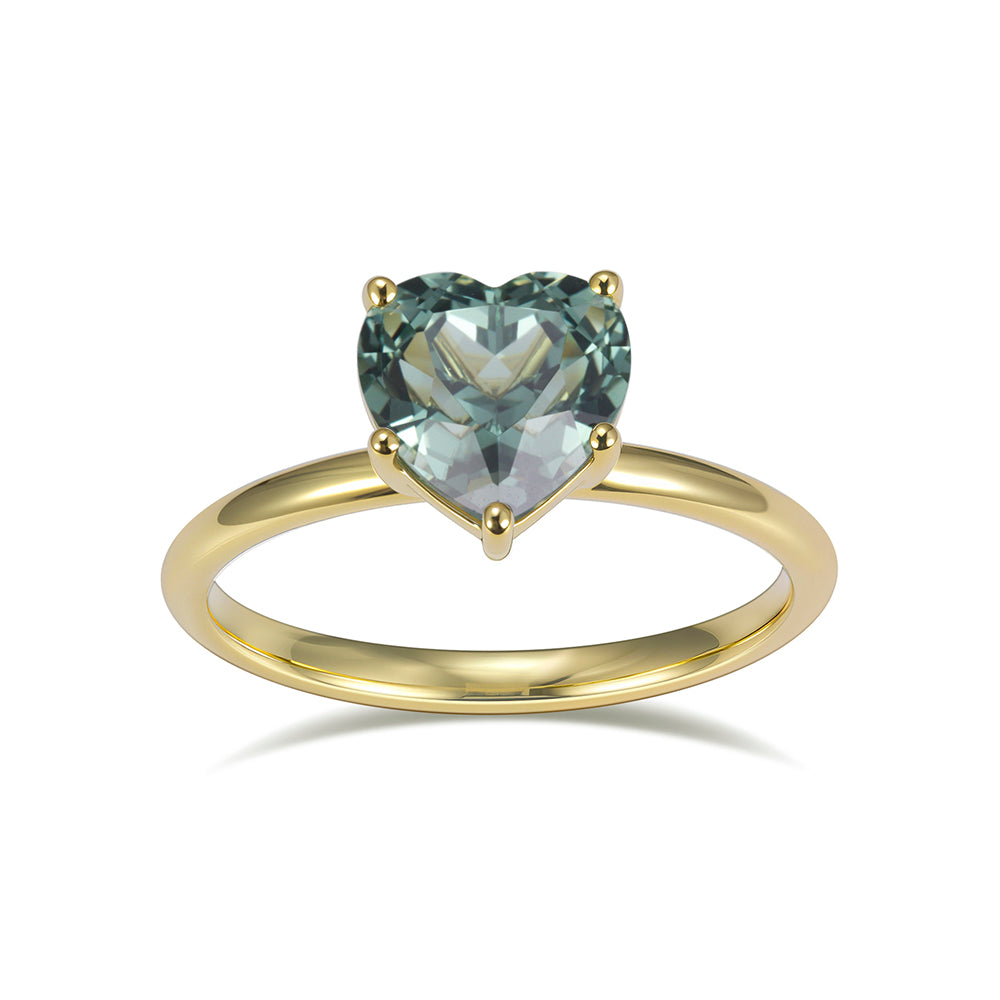 Eco-1907: Heart of Verdant Light – Lab-Grown Green Diamond Ring in 18K Yellow Gold