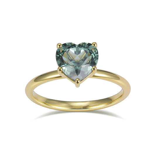 Eco-1907: Heart of Verdant Light – Lab-Grown Green Diamond Ring in 18K Yellow Gold