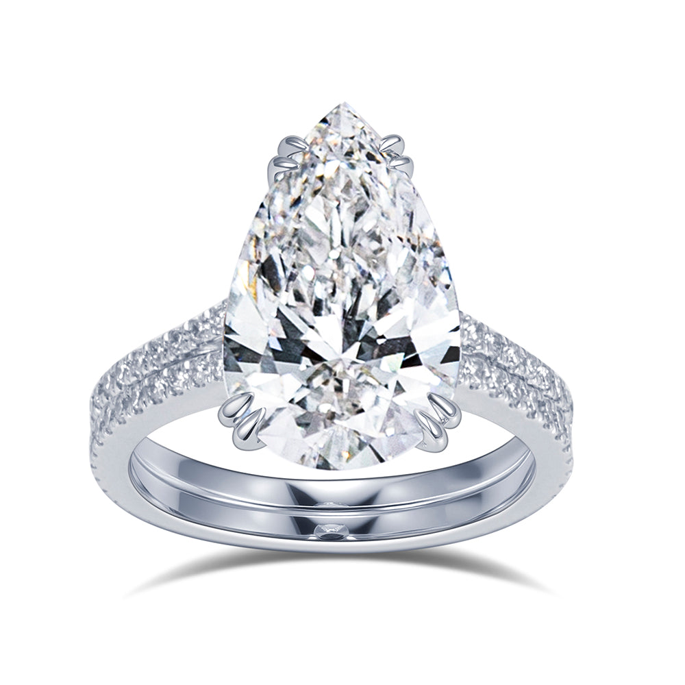 Eco-1908: Teardrop of Clarity – Lab-Grown Pear Diamond Pavé Ring in 18K White Gold
