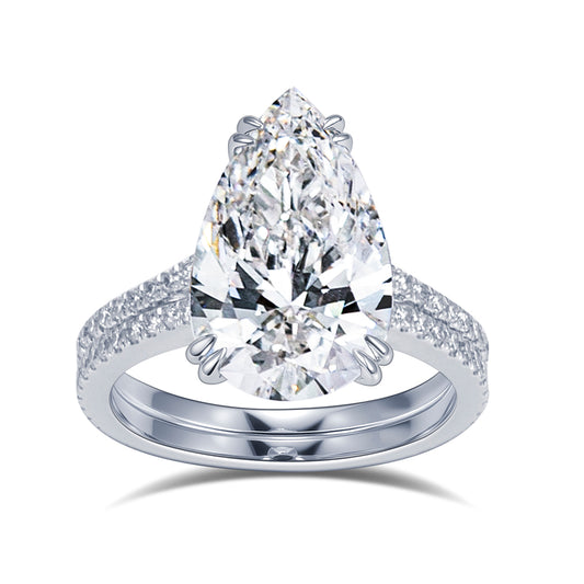 Eco-1908: Teardrop of Clarity – Lab-Grown Pear Diamond Pavé Ring in 18K White Gold