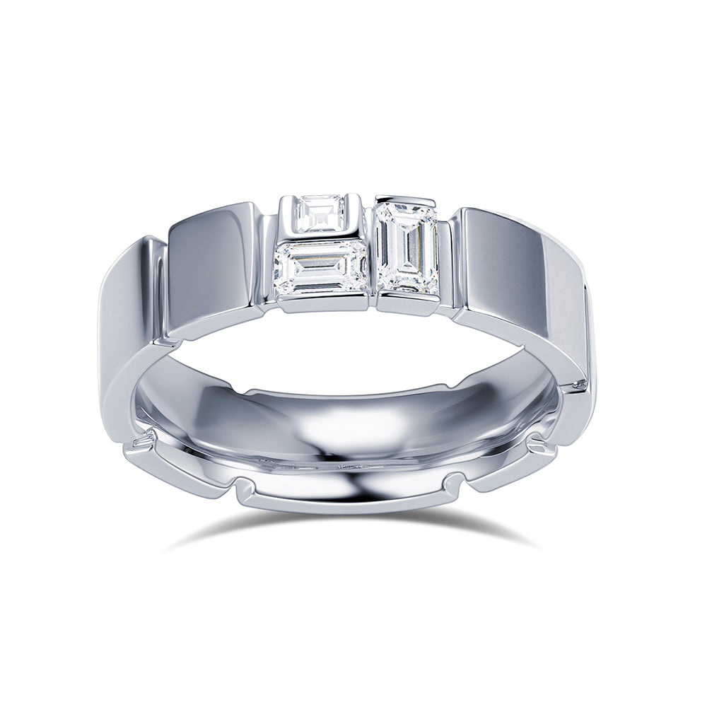 Eco-1909: Linear Light – Lab-Grown Baguette Diamond Band in 18K White Gold