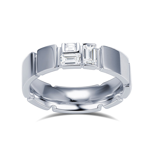 Eco-1909: Linear Light – Lab-Grown Baguette Diamond Band in 18K White Gold