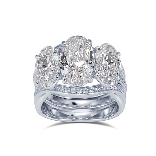 Eco-1914: “Celestial Grace” – Lab-Grown Three-Stone Diamond Pavé Ring in 18K White Gold