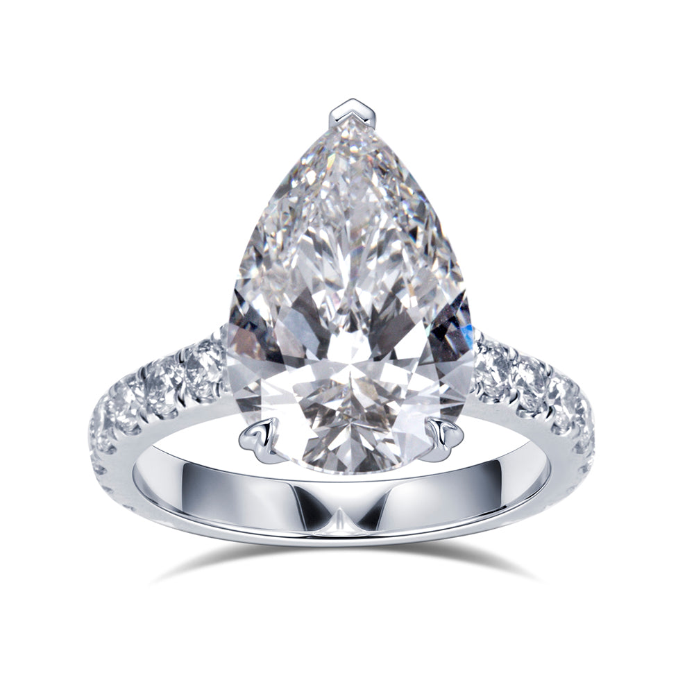 Eco-1915: Teardrop of Light – Lab-Grown Pear Diamond Pavé Ring in 18K White Gold