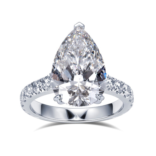 Eco-1915: Teardrop of Light – Lab-Grown Pear Diamond Pavé Ring in 18K White Gold
