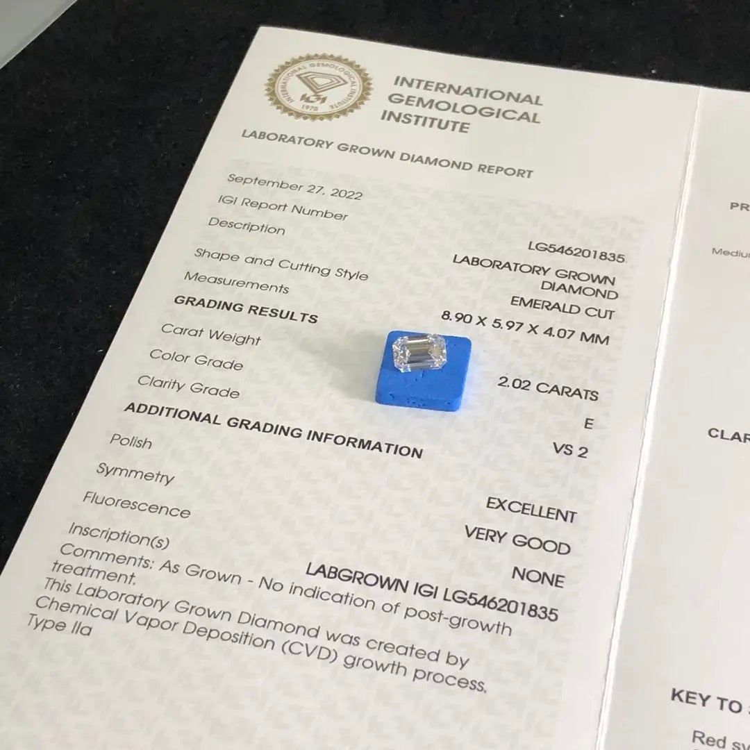 Emerald Cut 2.02ct E VS2 CVD Lab Grown Diamond IGI Certificate LG546201835
