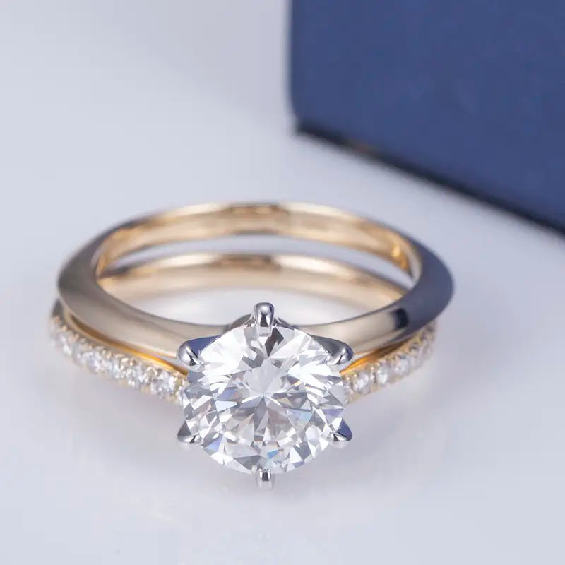 Eco-614 1.5CT D VS1 Lab-Grown Diamond Ring in 14K Gold – Stackable Bridal Set
