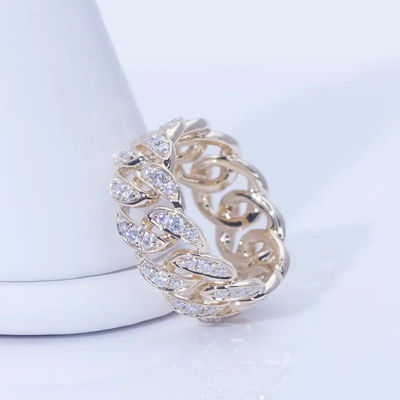 Eco-628 18K Yellow Gold Moissanite Chain-Link Eternity Ring