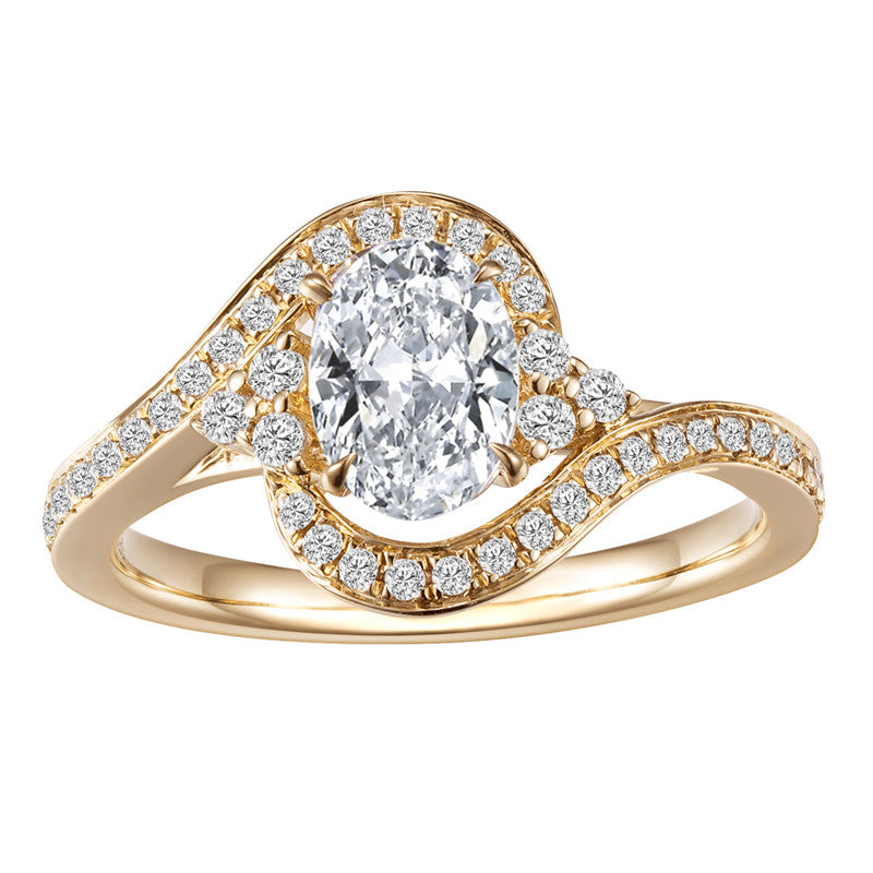 Eco-568: Remolino de Luz – Anillo con halo de diamantes ovalados cultivados en laboratorio en oro amarillo de 18 quilates 